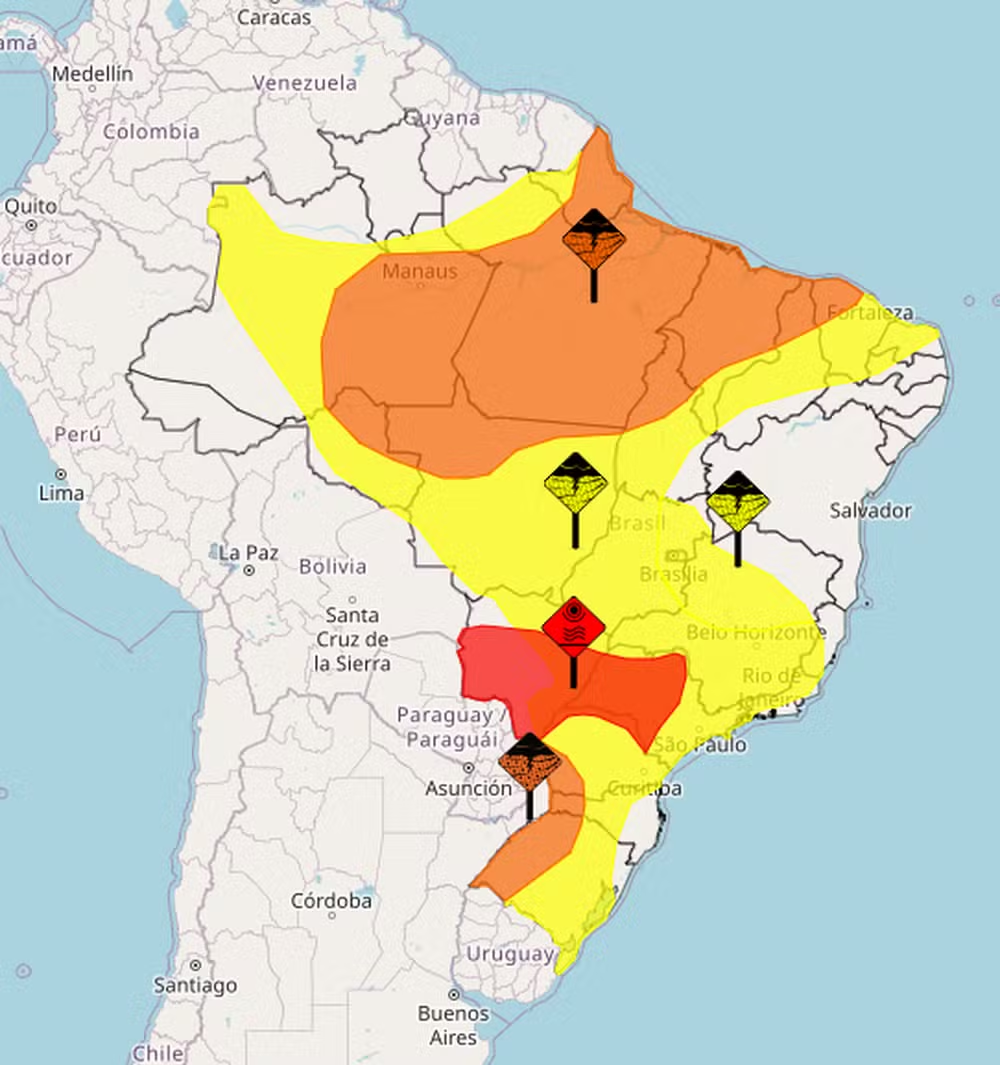Inmet alerta para chuvas fortes em várias regiões brasileiras (Arte/Inmet)