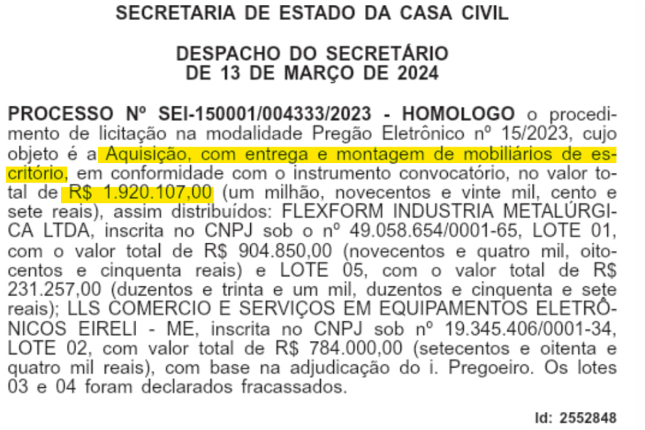 Compra foi publicada no Diário Oficial do Estado do Rio (Reprodução)