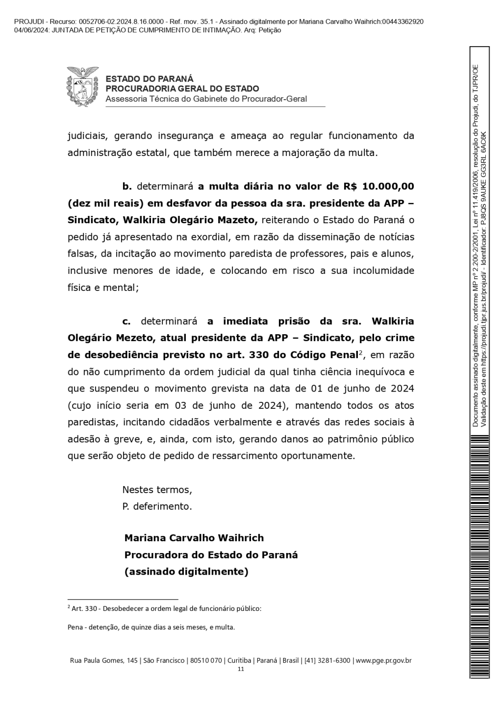 Greve presidente sindicato projeto