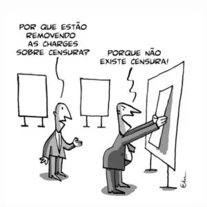 Charge do cartunista Edu sobre a liberdade de expressão e de imprensa em risco. Imagem: Folha de São Paulo.