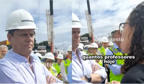 Professora da rede pública questiona Tarcísio sobre privatização do ensino e baixos salários