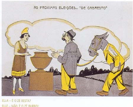 Charge crítica ao voto de cabresto durante a República Velha