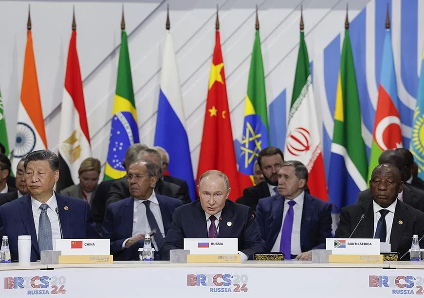 Chefes de estado de países membros do BRICS participam de conferência anual em Kazan, Rússia, em 2024. Foto: reprodução
