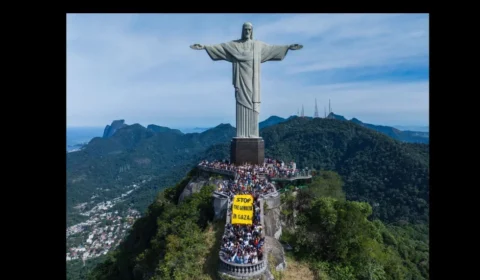 Coletivo faz ato em defesa da Palestina no Cristo Redentor: ‘Parem o genocídio em Gaza’