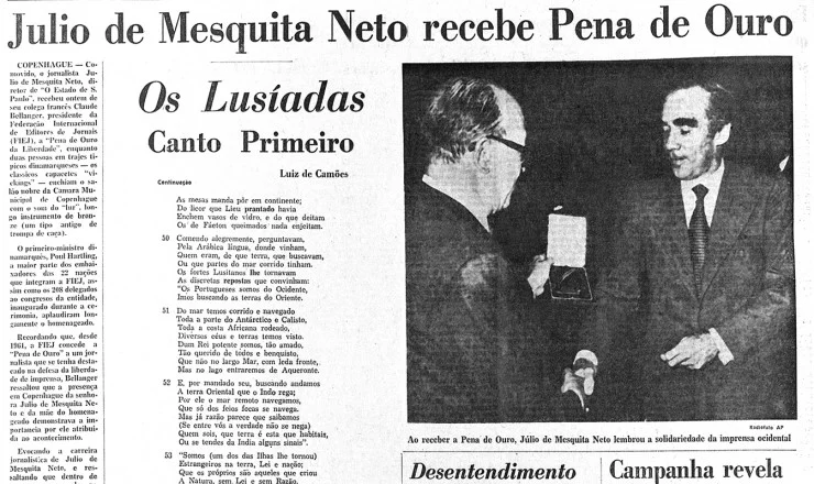 jornal censurado durante a ditadura No período de censura durante a ditadura era comum que notícias vetadas pelo regime fossem substituídas por poesias, para ocupar o espaço na diagramação final. Foto: reprodução