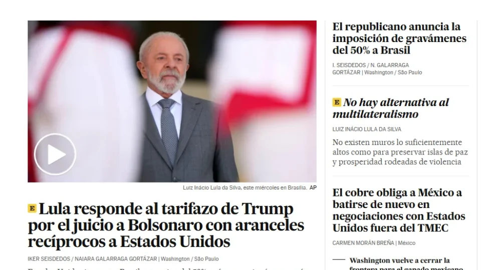 Guerra das tarifas entre Brasil e EUA domina capas da imprensa internacional