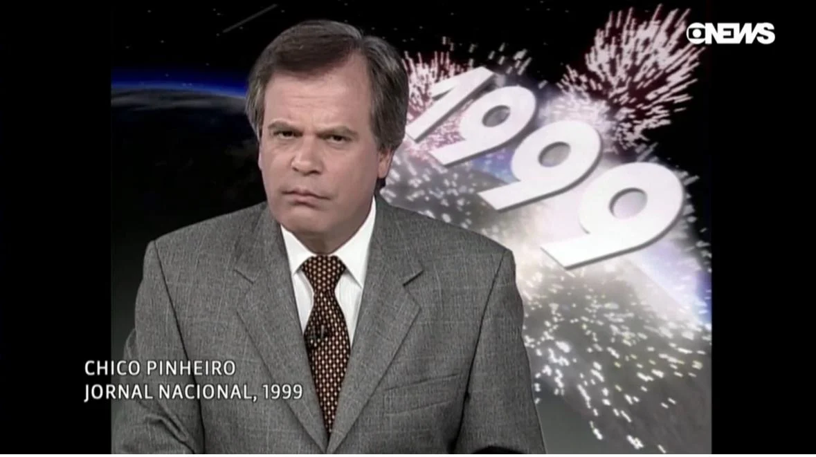 Chico Pinheiro na bancada do Jornal Nacional, em 1999. Foto: reprodução