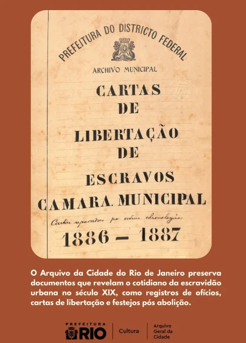 cartas de liberação de escravos O Arquivo Geral da Cidade do Rio de Janeiro preserva registros que expõem o período escravocrata no país, fundamentais para entender trajetórias de trabalho, luta e cultura que moldaram a história brasileira. Foto: reprodução/Instagram