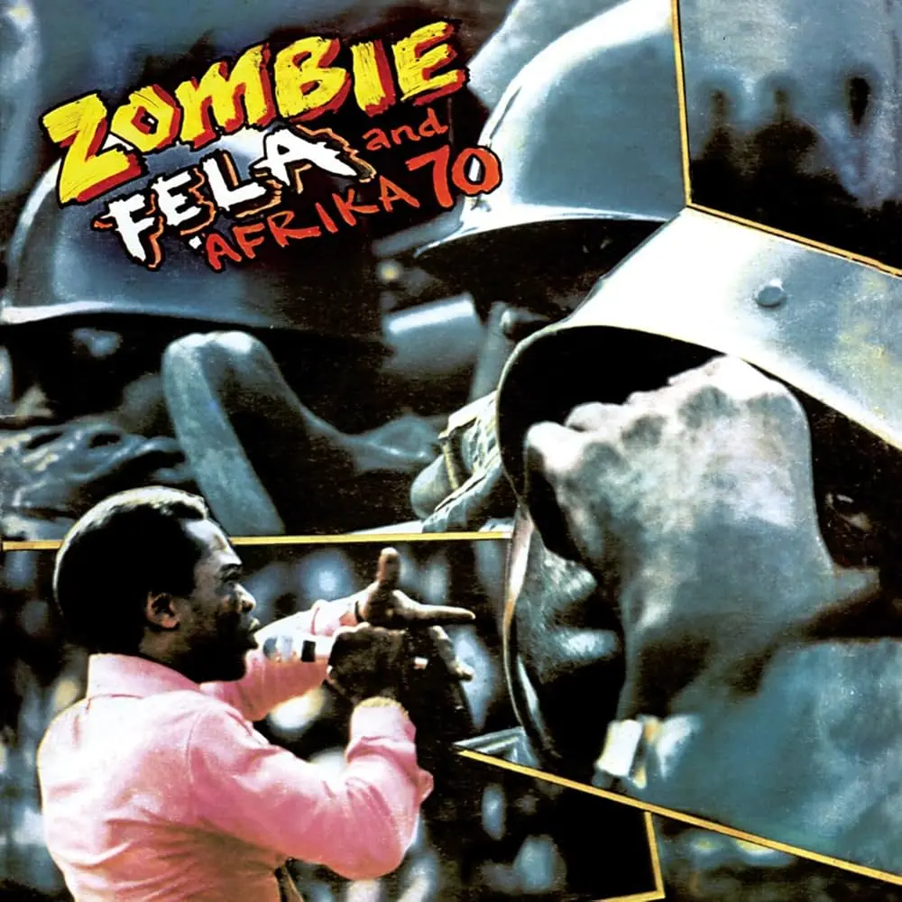 Na imagem, capa da música Zombie de Fela Kuti, que usava suas canções para combater a opressão e inspirar resistência global. Imagem: Kalakuta Sunrise/reprodução