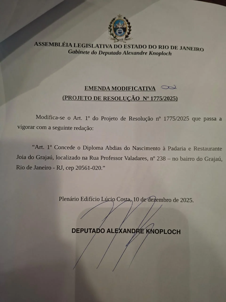 Emenda apresentada por Knoploch muda homenageado em projeto de Dani Monteiro (PSOL)