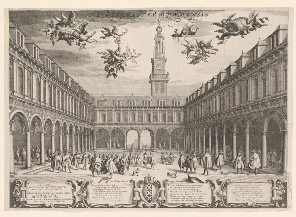 A bolsa surgiu na Europa medieval e se consolidou no século XVII, na Holanda, como base do capitalismo moderno ao permitir investimento privado em empresas. Arquivo: Amsterdam City Archives