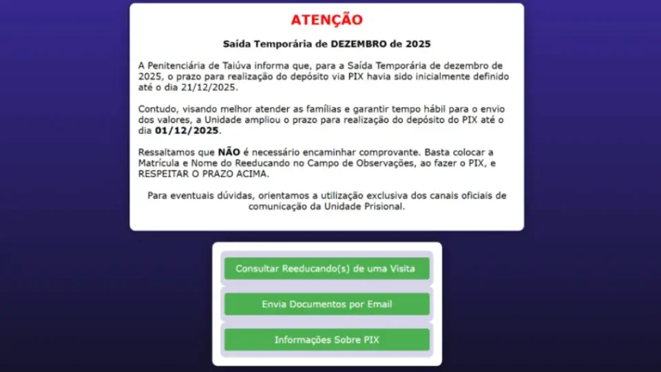 Penitenciária exige Pix para permitir ‘saidinha’ e mantém presos do semiaberto trancados