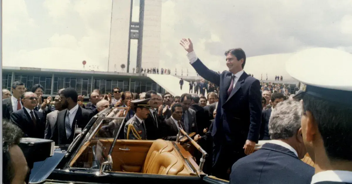Na foto, Fernando Collor de Mello durante a posse da presidência. Imagem: Arquivo Nacional 