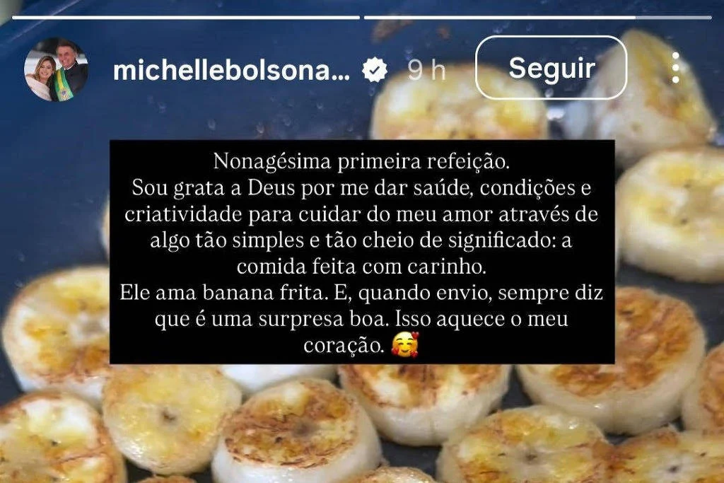 A ex-primeira-dama Michelle Bolsonaro publicou nas redes uma imagem de bananas fritas; entorno de Eduardo Bolsonaro interpretou como um deboche contra ele - Reprodução/Instagram