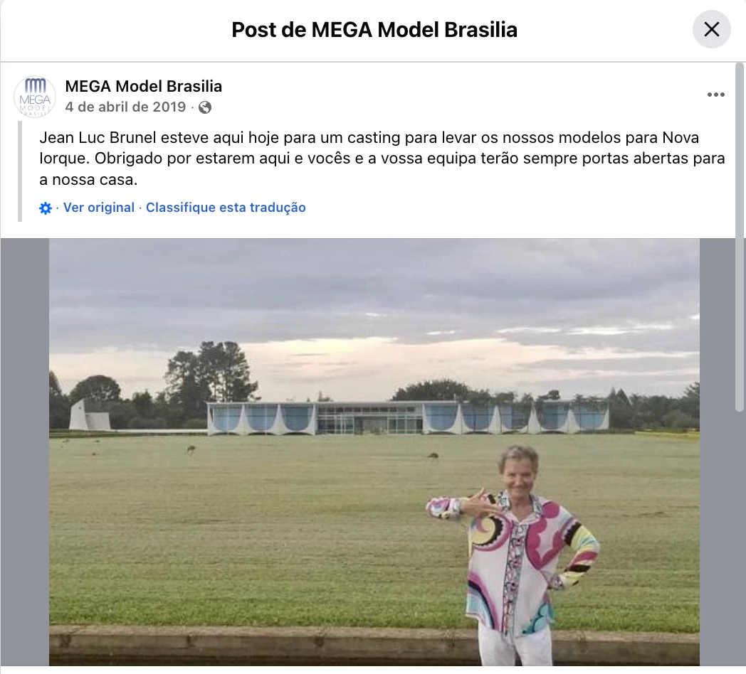 Brunel em Brasília durante período em que visitou a Mega Model, em 2019. Foto: Reprodução 
