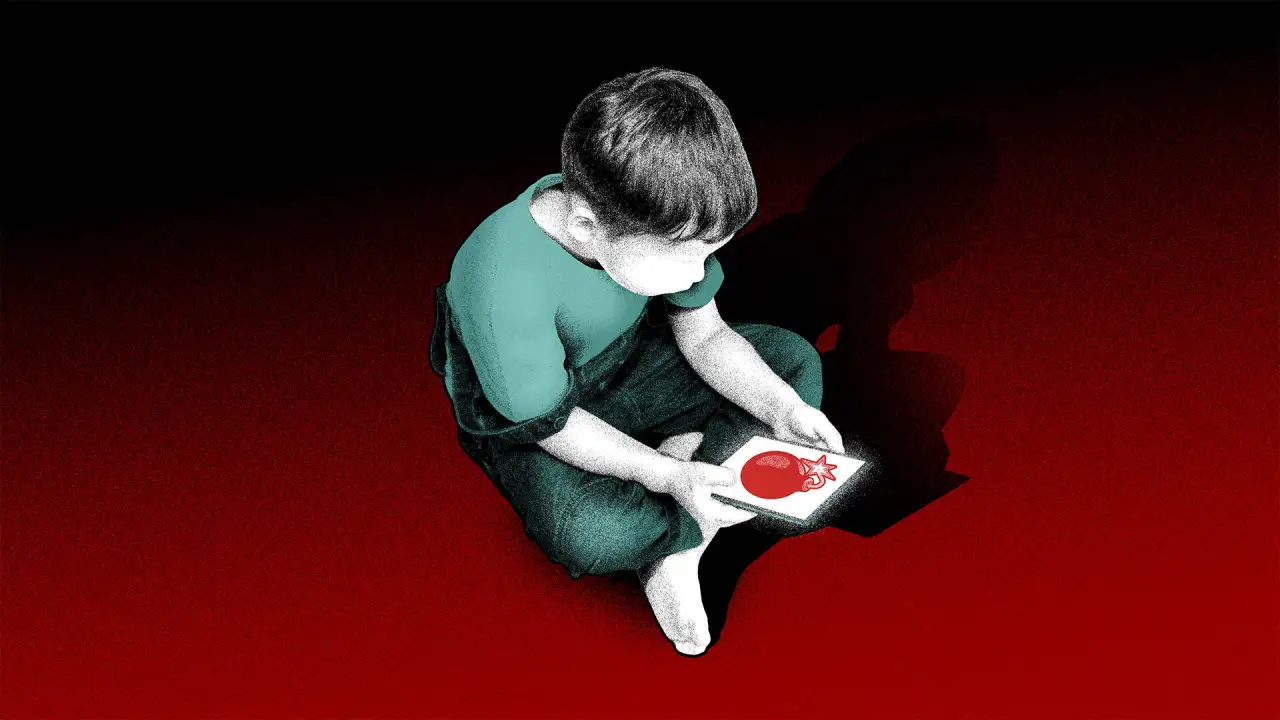 Ilustração de criança ao celular. Imagem: Matheus Pigozzi / Agência Pública/ Freepik