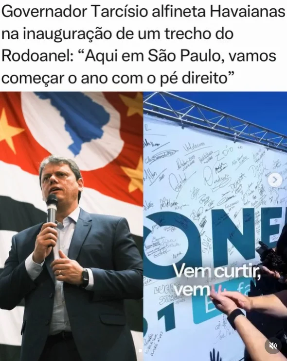 Publicação favorável a Tarcísio de Freitas na 'Alfinetei'