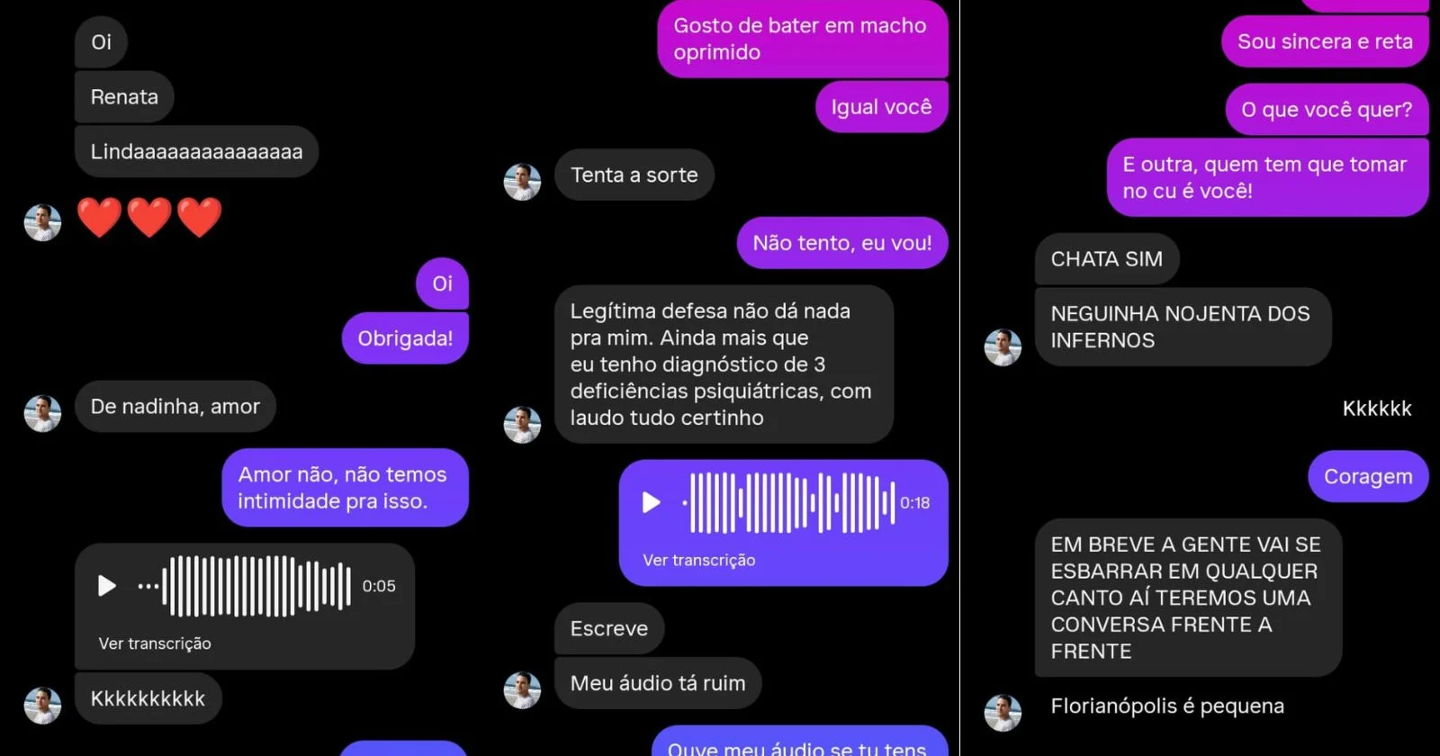 Prints das mensagens enviadas por Ciro a Renata via Instagram.