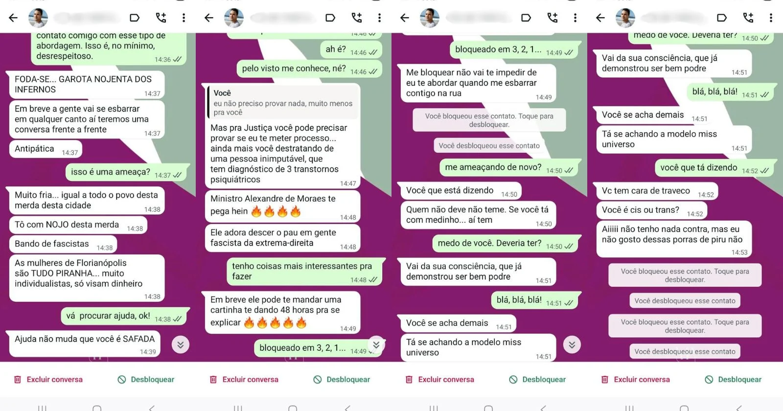 Prints das mensagens enviadas por Ciro a Mayara via WhatsApp.