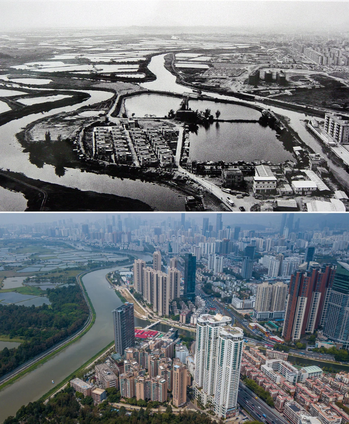 Desde o início da década de 1980, a cidade de Shenzhen, na China, vivenciou um rápido processo de crescimento, saltando de cerca de 30 mil habitantes para mais de 18 milhões em 2025. Foto: Xinhua/Alamy