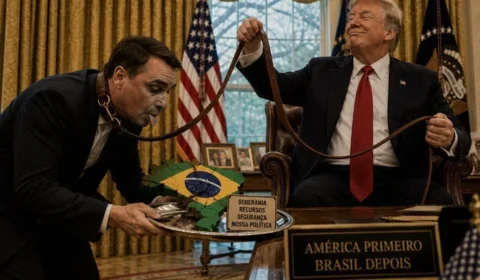 Subserviência de Flávio Bolsonaro a Trump inspira onda de memes nas redes sociais