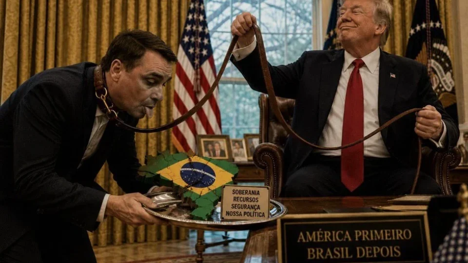 Subserviência de Flávio Bolsonaro a Trump inspira onda de memes nas redes sociais