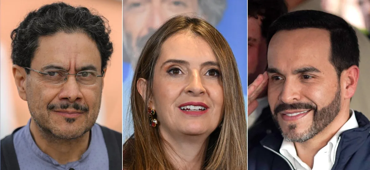 Da esquerda para a direita: Cepeda, Paloma Valencia e Abelardo de la Espriella | Crédito: AFP