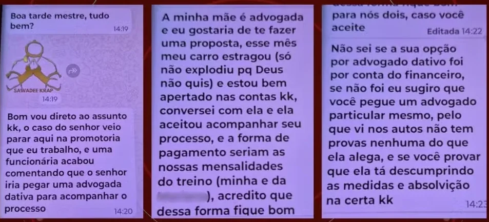 Estagiário contatou acusado de violência doméstica por mensagem — Foto: Reprodução