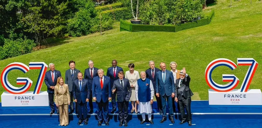 Presidente da República, Luiz Inácio Lula da Silva, durante fotografia oficial dos chefes de delegação dos países membros e dos países convidados do G7, em Évian-les-Bains - França. — Foto: Ricardo Stuckert / PR