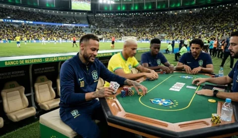 Sensacionalista: liberado para Brasil e Escócia, Neymar instala mesa de pôquer no banco