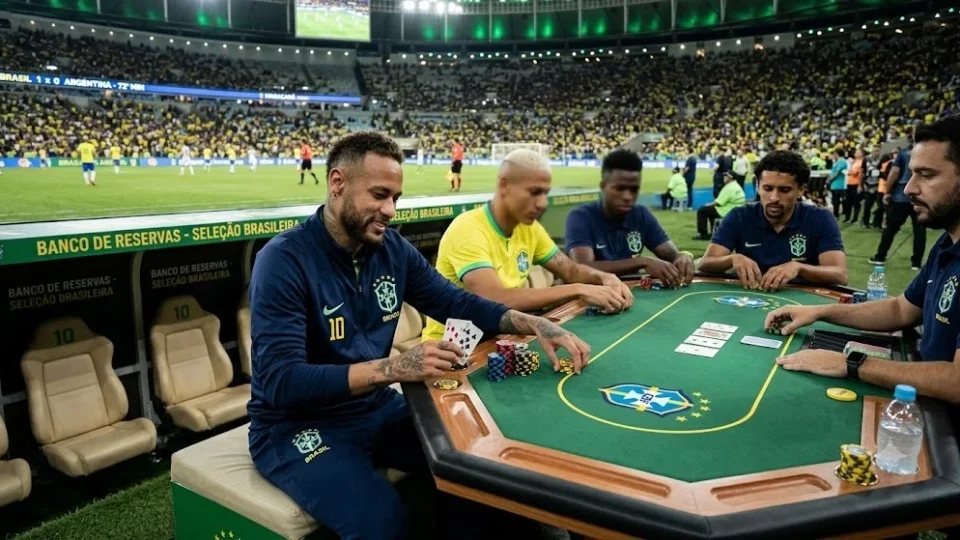 Sensacionalista: liberado para Brasil e Escócia, Neymar instala mesa de pôquer no banco