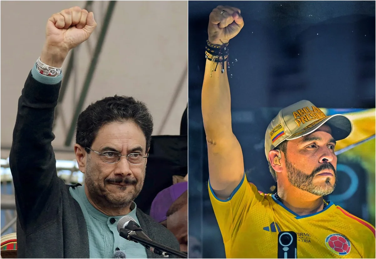 Iván Cepeda (esq.) e Abelardo de la Espriella (dir.) disputam o segundo turno da eleição presidencial colombiana, que definirá a continuidade ou não do ciclo político iniciado por Gustavo Petro em 2022. | Crédito: Francisco Calderon e Manuel Pedraza/AFP