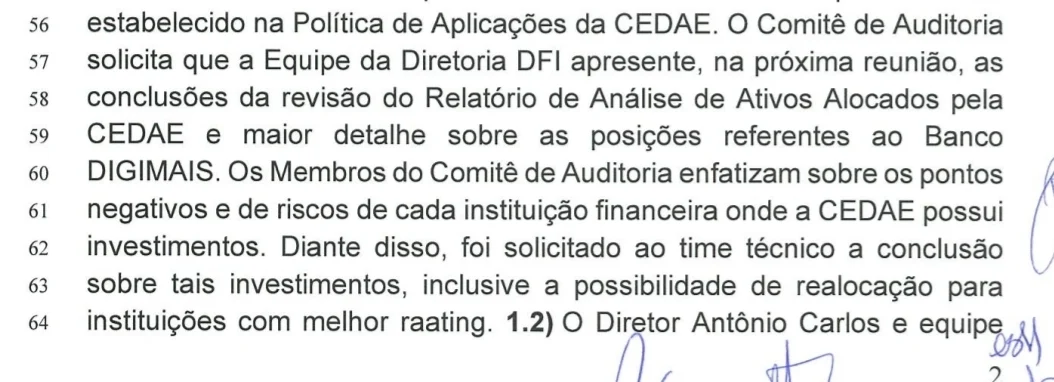 Comitê de Auditoria da Cedae questionou investimento no Digimais