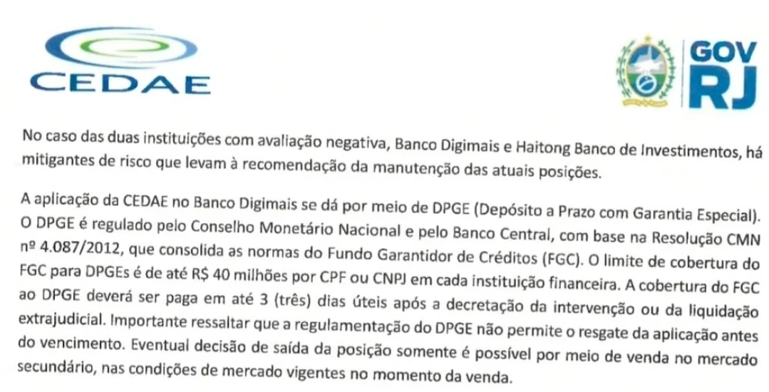 Diretoria da Cedae recomendou manutenção de investimentos em meio à crise do Digimais