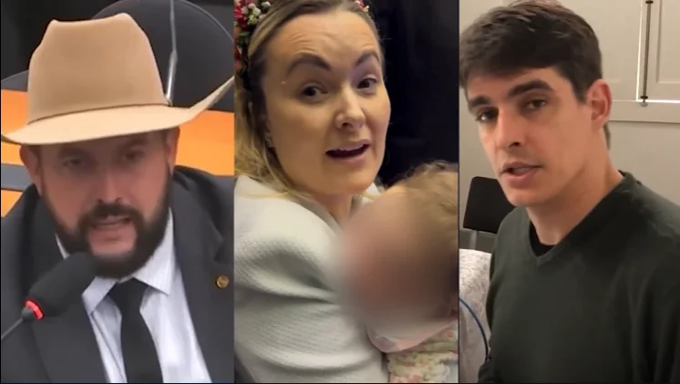 Na imagem, da esquerda à direita, o deputado federal Zé Trovão (PL-SC), a deputada federal Júlia Zanatta (PL-SC) e Preto Crippa (Republicanos), atual prefeito de Laguna. Foto: reprodução/Orçamento Secreto