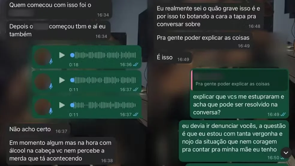 Prints mostram conversa entre adolescente vítima de estupro coletivo e um dos suspeitos — Foto: Reprodução/Redes sociais
