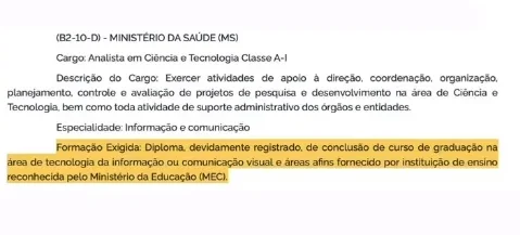 Trecho que especifica a formação exigida pelo edital