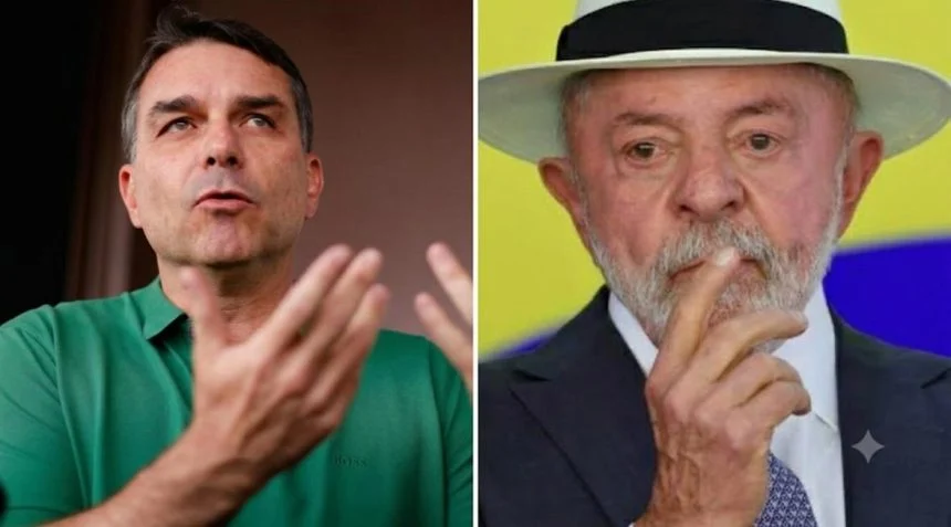 Flávio Bolsonaro e Lula: Foto: Reprodução das redes sociais