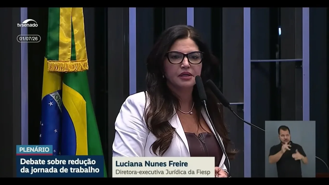 Diretora Jurídica da Fiesp, a Federação das Indústrias do Estado de São Paulo, representante dos empresários na audiência | Crédito: Reprodução/TV Senado