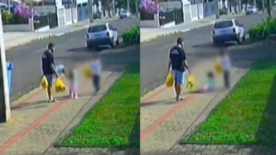 Câmera de segurança flagrou o momento em que um pai chuta o rosto da filha de três anos, no Paraná - Reprodução/Redes Sociais