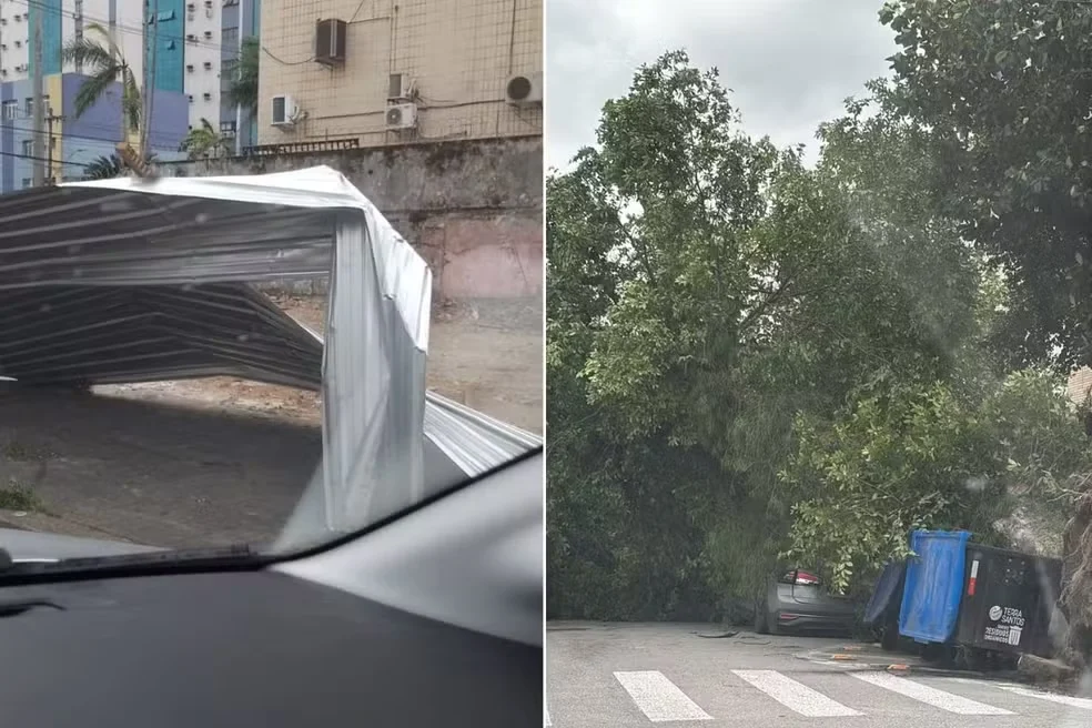 Ventania causou destruição em Santos, SP. — Foto: Reprodução