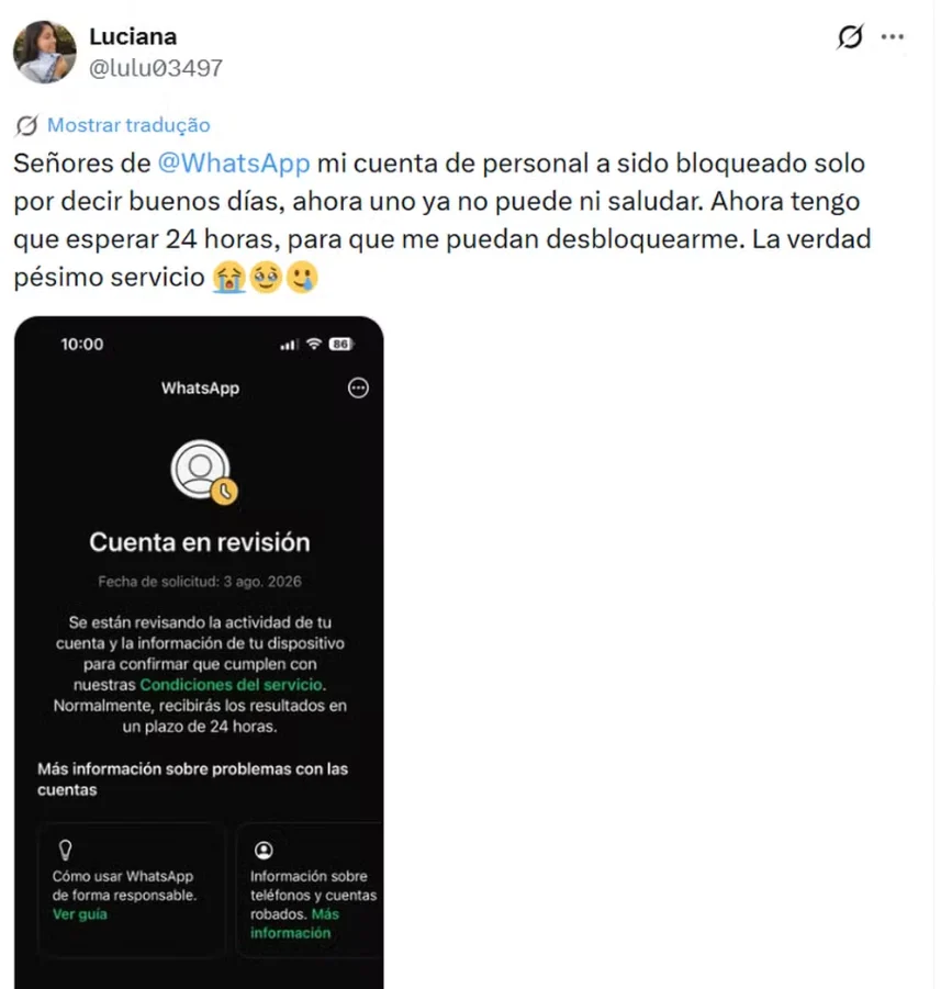 Usuários do WhatsApp relatam conta bloqueada — Foto: Reprodução / Redes sociais