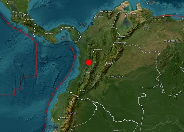 Mapa mostra terremoto de magnitude 7,4 que atingiu o oeste da Colômbia em 10 de agosto de 2026. — Foto: Reprodução/USGS