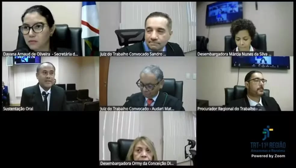 Pedreiro faz sustentação oral durante processo trabalhista em Manaus. — Foto: Reprodução/TRT-11