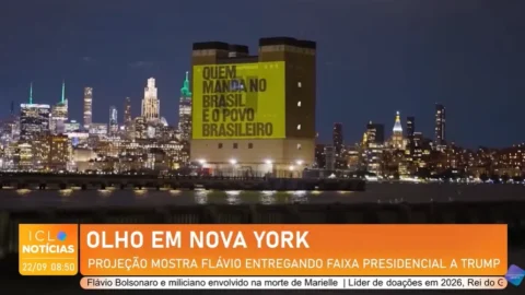 Projeção mostra Flávio entregando faixa presidencial a Trump. Análise de Paulo Motoryn e Xico Sá