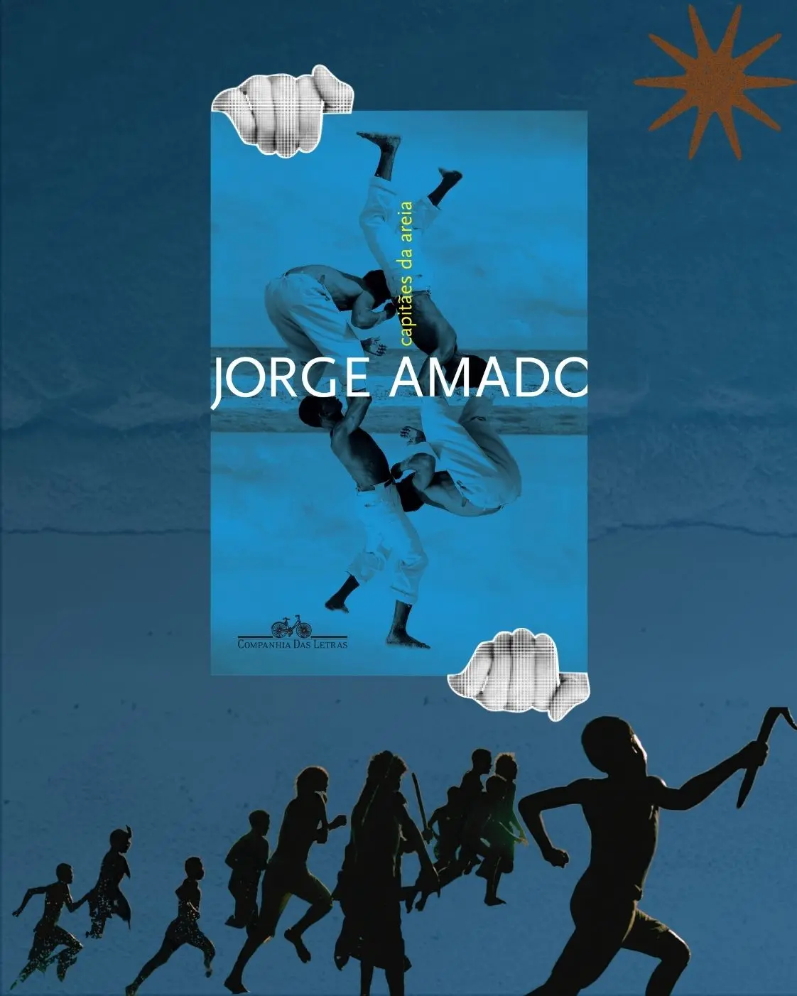 Capitães da Areia, de Jorge Amado Capa de Capitães da Areia, de Jorge Amado, sobre fundo azul, com silhuetas de crianças e adolescentes correndo e carregando objetos na parte inferior.