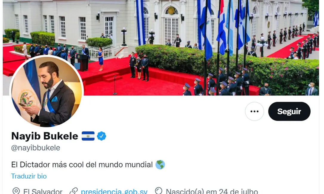 Em 2021, Bukele alterou sua biografia no X e passou a se definir ironicamente como "o ditador mais cool do mundo mundial". Foto: reprodução/X