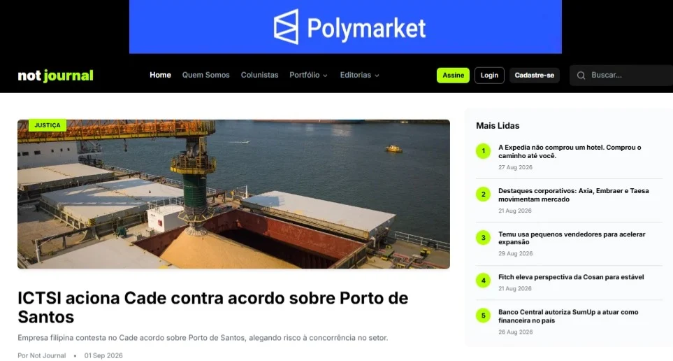 Logo da Polymarket aparece em destaque no topo do Not Journal