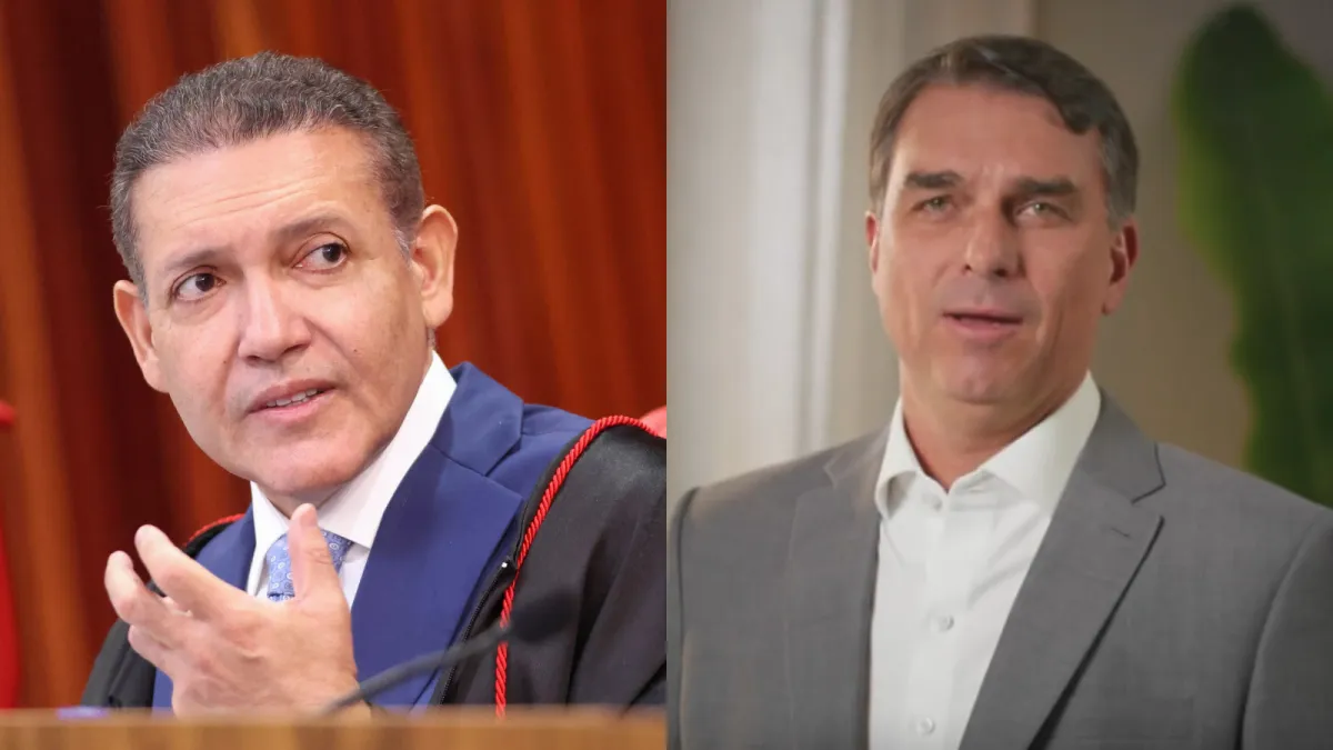 O presidente do TSE, ministro Kassio Nunes Marques, e o candidato à Presidência da República Flávio Bolsonaro • 1: Luiz Roberto/TSE | 2: Reprodução