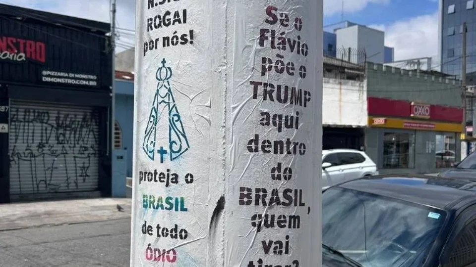 Protesto pró-Nossa Senhora e anti-Trump surge em pichações na zona sul de São Paulo